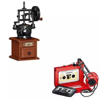 Модель MOC, креативная ретро-кофемашина, магнитофон, экшн-фигурки, строительные блоки, кирпичи, детские игрушки