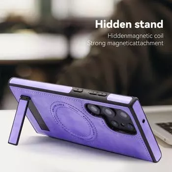 Модель, подходящая для Samsung S25Ultra, кожаный чехол-кронштейн для мобильного телефона S24Plus, защитный чехол Crystal Shield Magnetic S23 Samsung S25Ultra чёрный