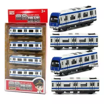 Модель поезда в масштабе 1/64, 4 вагона городского железнодорожного метро из сплава, Модель метро из сплава, Модель метро/автомобиля 1/64-Size:44*3*2.5cm синий/белый