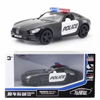 Модель полицейской машины Benz AMG GTS в масштабе 1/36, литой автомобиль, игрушки для детей, подарок для мальчиков, отступить назад 1/36-Size:12*5.2*3.8cm белый/чёрный