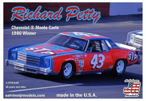 Модель Salvinos NASCAR 1980 Победитель Автомобиль Chevrolet Monte Carlo Richard Petty Пластиковая модель SJMRPMC1980N JR 1/25 #43