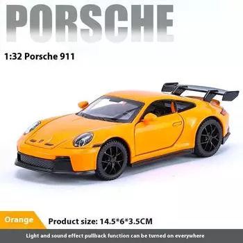 Модель спортивного автомобиля Porsche 911 GT3 RS из сплава, масштаб 1/32, литой металл, гоночный автомобиль, модель транспортного средства, высокая симуляция, звук, свет, детская игрушка, подарок для мальчика оранжевый