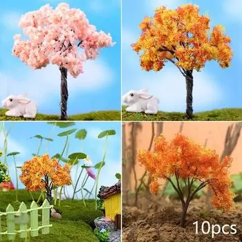 Model Village Enhancement Miniature Sakura Tree Plants for Charming Display Gold Tree