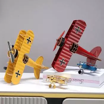 Модель железного самолета Винтажный биплан Настольный орнамент Коллекционный мини-планер-биплан жёлтый
