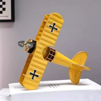 Модель железного самолета, винтажный биплан, настольное украшение, коллекционная мини-модель биплана для любителей самолетов, детский рождественский подарок жёлтый