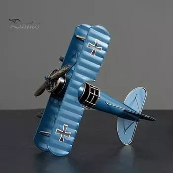 Модель железного самолета, винтажный биплан, настольное украшение, коллекционная мини-модель биплана для любителей самолетов, детский рождественский подарок синий