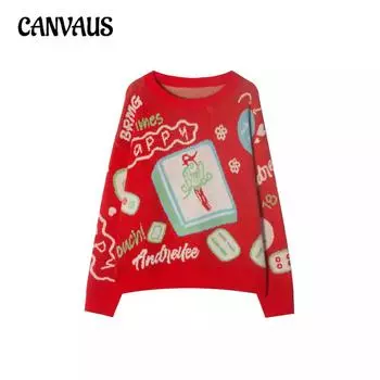 Модели для осени и зимы. Утолщенный теплый вязаный свитер с узором «Маджонг». Рождественский ветер. Праздничные топы с длинными рукавами. S красный