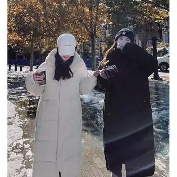 Модели для пар, простая однотонная пуховая куртка для женщин и мужчин, новая зимняя утепленная куртка средней длины выше колена с капюшоном L абрикосовый