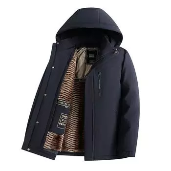 Модели осень-зима, одно платье и три наряда, повседневная теплая куртка для мужчин среднего возраста с капюшоном и съемной подкладкой L темно-синий
