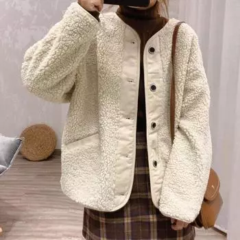 Модели осень-зима, утепленные куртки с добавлением хлопка, круглый вырез, длинные рукава, свободные и универсальные крои, интегрированный мех, взрывные ленивые женщины S