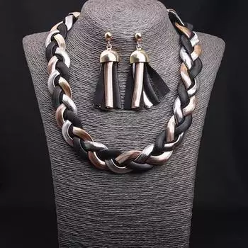 Модели с подиума, короткое металлическое ожерелье на ключицу, комплект серег, женские преувеличенные модные аксессуары