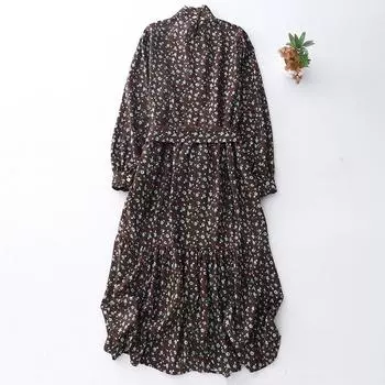 Модели весны и осени 2025 года — свободные и тонкие, элегантные и иностранные, универсальные, прикрывающие живот платья, женские платья с цветочным принтом средней и длинной длины. M