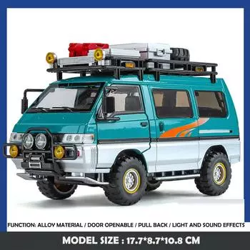 Моделирование 1/24 Mitsubishi Delica Alloy Camping Off-road Vehicle Model Литая игрушечная машинка для детей и мальчиков Подарок на день рождения Коллекция миниатюрных машин зелёный