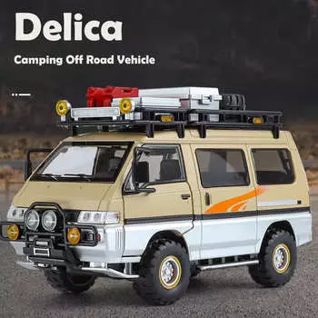 Моделирование 1/24 Mitsubishi Delica Alloy Camping Off-road Vehicle Model Литая игрушечная машинка для детей и мальчиков Подарок на день рождения Коллекция миниатюрных машин зелёный