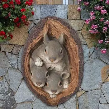 Моделирование Белка Дерево Обниматель Смолы Белка Дерево Обниматель Скульптура На Открытом Воздухе 3 Squirrels