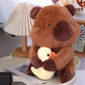 Моделирование Capybara Hug Duck Plush Cartoon Capibara Fluffty Doll Capybara Plush Toy Gift Birthday 32cm