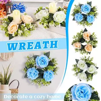 Моделирование цветов, подсвечник, венки, украшения для гостиной, стола, украшения, розы, свечи, чашки, реквизит для украшения атмосферы One Size зелёный