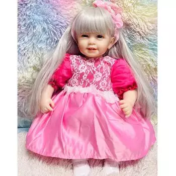 Моделирование KEIUMI 22-дюймовая кукла Bebe Reborn с длинными волосами, новорожденная кукла-реборн для девочек, тканевое тело, детская модель, игрушка-партнер, модные подарки на день рождения 22 inch about 55 cm коричневый