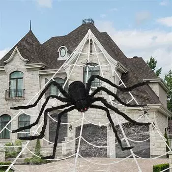 Моделирование паутины на Хэллоуин Большой черный паук Декорация для бара Макет сцены Реквизит для вечеринки Декорации для газона Домашний декор чёрный