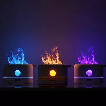 Моделирование пламени, ароматерапия, диффузор эфирного масла, USB-ультразвуковой увлажнитель воздуха с прохладным туманом и 3-цветным светодиодным светильником для дома USB Cable
