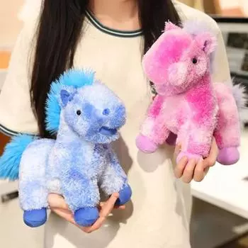 Моделирование Радужная Лошадь Плюшевые Куклы Пушистый Хвост Мультяшная Стоящая Лошадь Кукла Подарки на День Святого Валентина 22cm синий