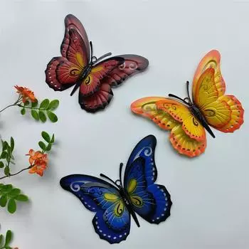 Моделирование Железная двукрылая бабочка 3D наклейки на стену Открытый садовый забор настенное украшение с бабочкой красный