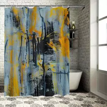 Modern Abstract Art Shower Curtain Blue Yellow Gray Bathroom Decor 3D Printing Waterproof Bath Mat Set for Home Decoration 90x180cm