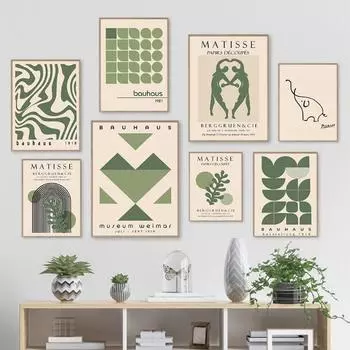 Modern Abstract Matisse Bauhaus Picasso Canvas Wall Art Print Green Plant Design for Living Room Decor ExhibitionStyle Poster P 21cm30cm NoFrame