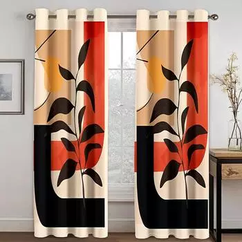 Modern Art Leaf Abstract Simple Window Curtains for Living Room Kids Bedroom Bathroom Cupboard Kitchen Door Home Decor 2Pieces W50 X H130(CM)X2&Hook