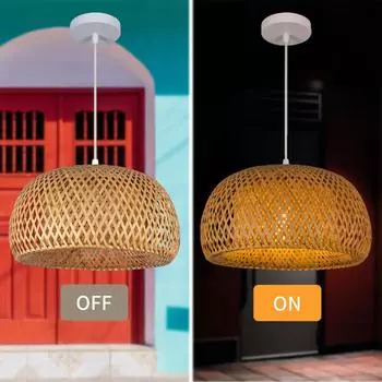 Modern Bamboo Lantern Hanging Light E27 Chandeliers Hand-Woven Bamboo Lampshades Lighting Fixtures LED Pendant Lamp room decor Without light bulb