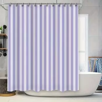 Modern Bath Shower Curtain with 3D Striped Pattern Lavender White Colors for Bathroom Decor 90x180cm