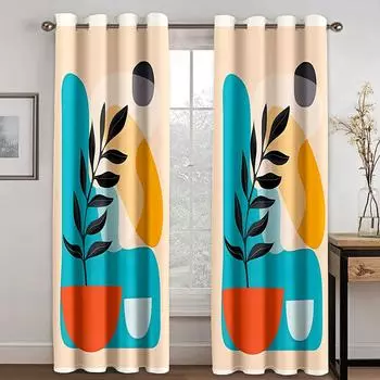 Modern Blue Art Leaf Abastract Morandi Window Curtains Blinds for Living Room Kids Bedroom Kitchen Door Home Decor 2Pcs Bothroom W50 X H130(CM)X2&Hook