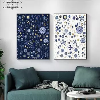 Modern Blue White Flower Posters and Prints Pastoral Wall Art Pictures for Kids Room Home Nordic Decoration Canvas Painting 21*30cm