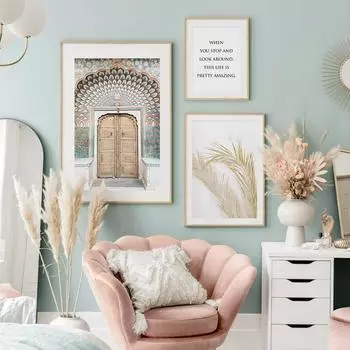 Modern Bohemia Seascape Palace Gates Canvas Painting Travel Poster and Print Wall Art Pictures for Living Room Home Decoration 21x30cm No Framed