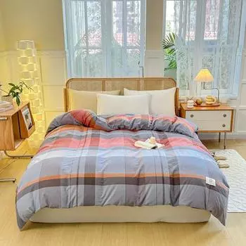 Modern Colorful Grid Printed Duvet Cover Set 100% Cotton 3Pcs Simple Geometric Easy Care, Breathable Quilt Cover for All Season 150x200cm Single 1Pc