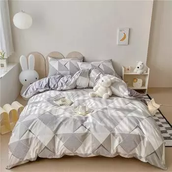 Modern Geometric Pattern Duvet Cover Set 100% Cotton Skin Friendly Comforter Cover with 2 Pillowcases Luxury Soft Bedding Set 155x210cm Single 3Pc