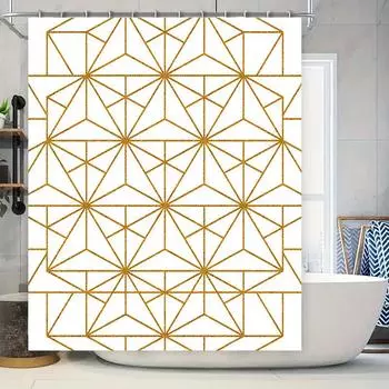 Modern Geometric Shower Curtain with Gold Lines Home Decor Bathroom Accessories for Kids Bathrooms Easy Hanging Rod Set Included 90x180cm