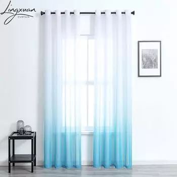 Современные градиентные цветные тюлевые прозрачные шторы для гостиной, спальни, шторы, вуаль, кухонная марля для экранирования оконного декора W100xL130cm 1pc&1.rings top розовый