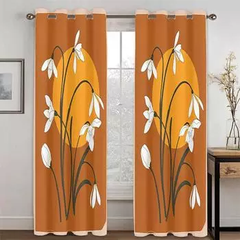 Modern Home Minimalist Style Plant Leaves Flowers Curtains 2 Panel Nordic Wind Living Room Bedroom Decorative Curtains 50W130H(CM)X2PCS&Grommet Top