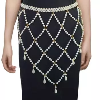 Modern Imitation Pearls Belly Chain Belt with Flowing Tassels Suitable for Adding a Touch of Elegance to Your Party