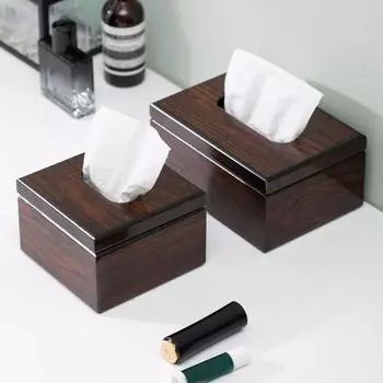 Modern Imitation Walnut Wood Desktop Tissue Box Vintage Square Napkins Holder Simple Style High Quality Paper Storage Box Hotel