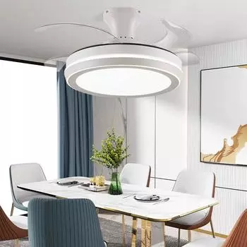 Modern Invisible Ceiling Fan With Lamps Bedroom Living Room Dining Room Study LED Modern And Minimalist Household Pendant Light 36in белый