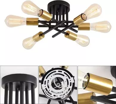 Modern Iron Chandelier Gold Nordic Sputnik Ceiling Lights Antique Classic Golden Black Plated Lamp Home Decor Lighting Fixture NO BULB