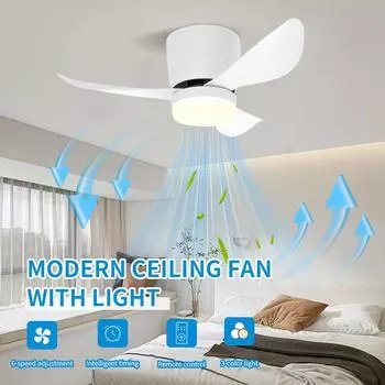 Modern LED Ceiling Fan Light Bedroom, Study Three Leaf Fan With Remote Control Adjustable Three Color Timer, Mini Ceiling Light Remote dimming