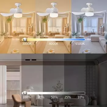 Modern LED Ceiling Fan Light E27 with Remote Control for Dimming, Suitable for Living Room, Study, Household use, 85-265V белый