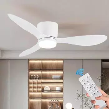 Modern LED Ceiling Fan Light, Remote Control, DC Motor with High Air Volume, Low Floor Pendant Light in Bedroom and Living Room 42inch (106CM)&85V-240V белый