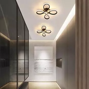 Modern LED Ceiling Light Quadruple Leaf Flower Black White Lamp 20/30cm Corridor Balcony Stair Corner Home Decor Lighting Lustre Cool White