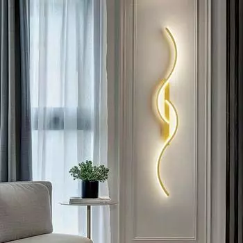 Modern LED Wall Lamp Bedroom Bedside Sconce Long Strip Living Room Sofa Home Decoration Wall Light Night Interior Luminaria Gold 3 color
