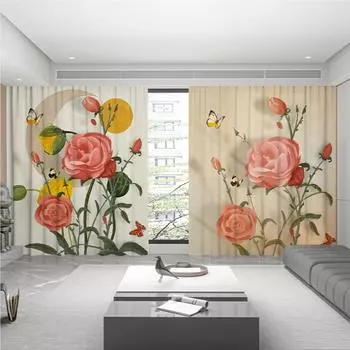 Modern Light Luxury Nordic Style High Blackout Curtains Plant Flower Tulip Pattern Living Room Bedroom Balcony Blackout Curtains W55 X H120cm X 2&HOOK