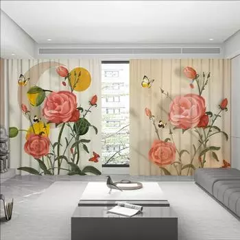 Modern Light Luxury Nordic Style High Blackout Curtains Plant Flower Tulip Pattern Living Room Bedroom Balcony Blackout Curtains W55 X H120cm X 2&HOOK